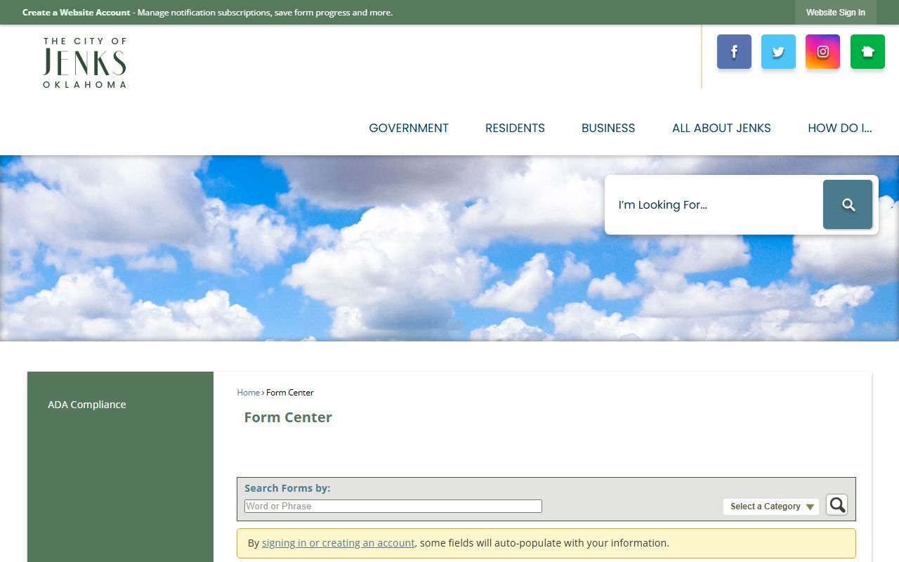 Jenks Police Department records request form for public records