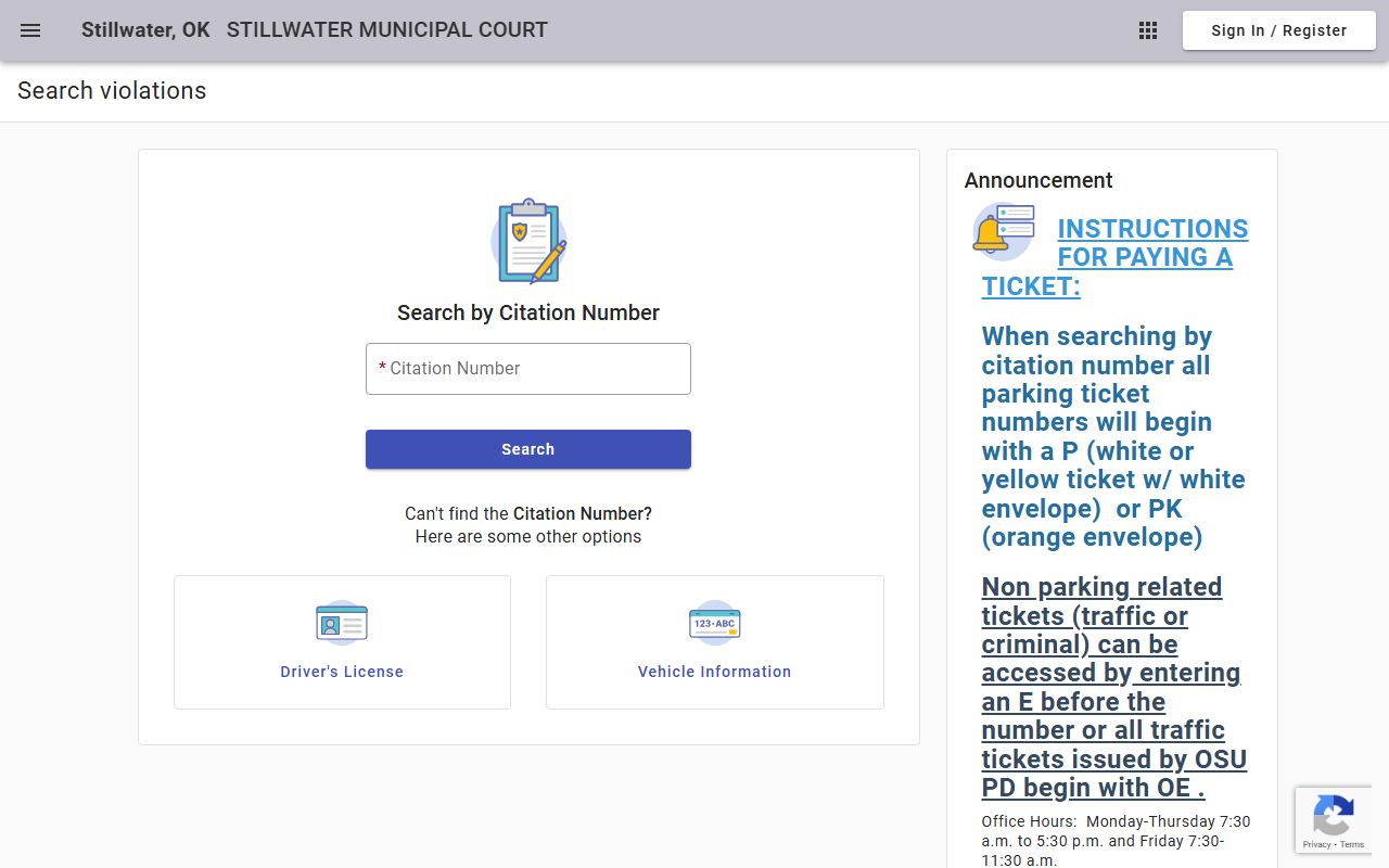 Stillwater municipal court online payment and records portal