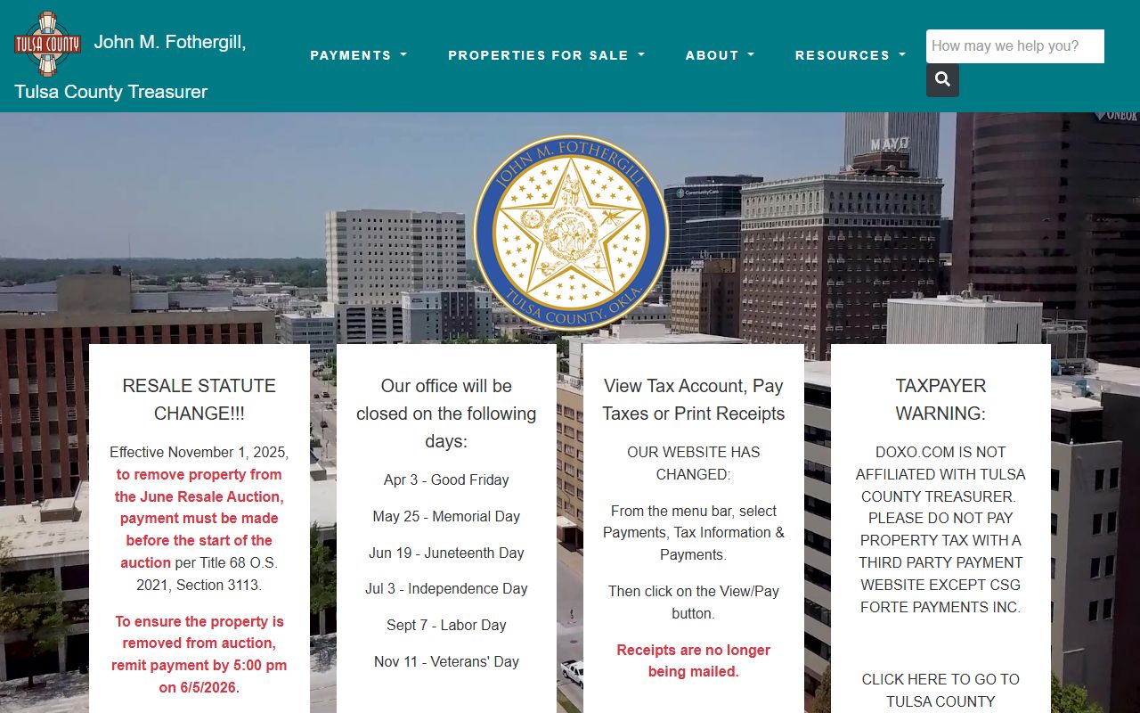Tulsa County Treasurer property tax records portal
