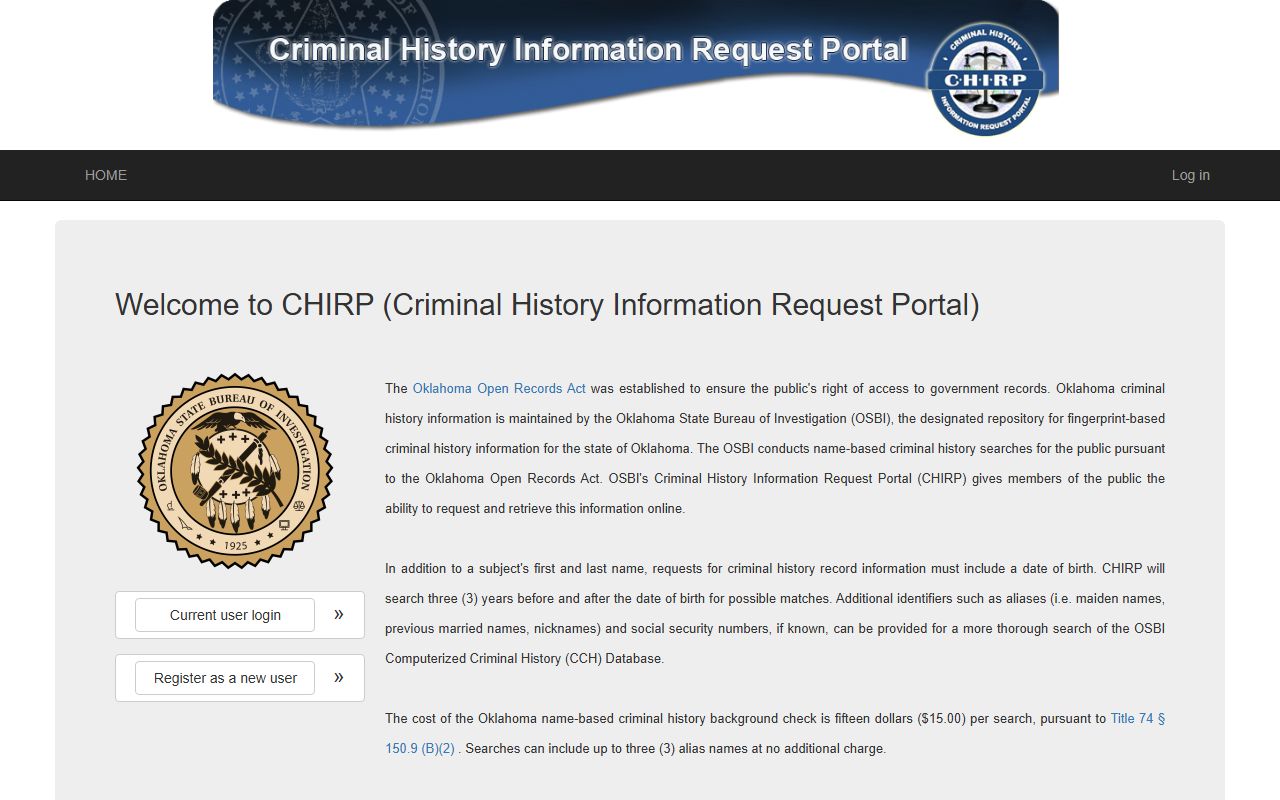 OSBI CHIRP criminal history Oklahoma public records